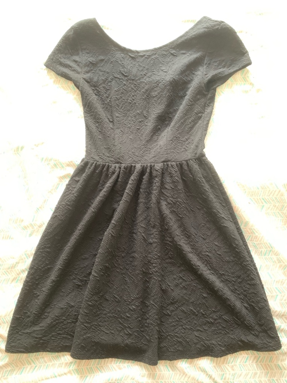 Girls Black Textured Fit-and-Flare Dress